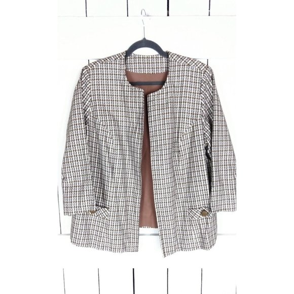 Vintage tweed houndstooth box cut short blazer jacket - Picture 3 of 4